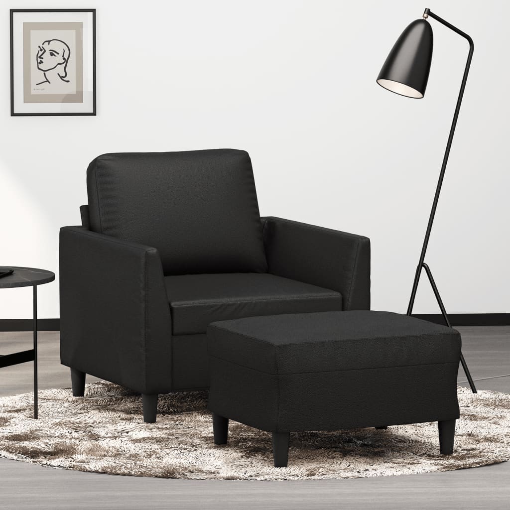 vidaXL Sofa Chair with Footstool Black 23.6" Faux Leather