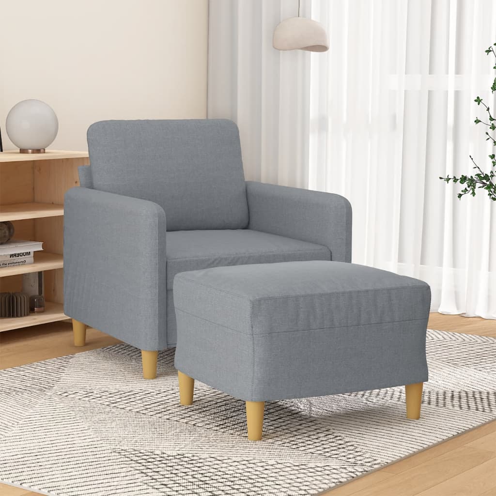 vidaXL Sofa Chair with Footstool Light Gray 23.6" Fabric