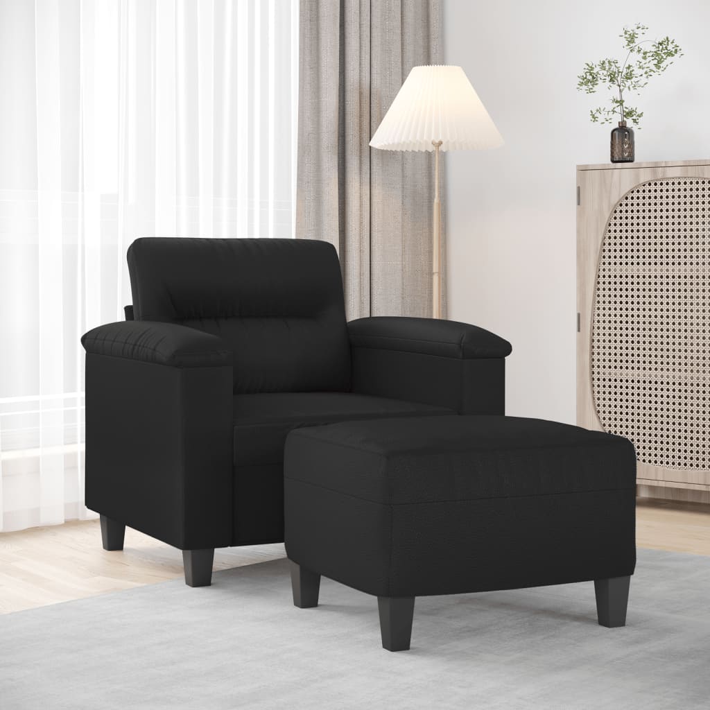 vidaXL Sofa Chair with Footstool Black 23.6" Faux Leather