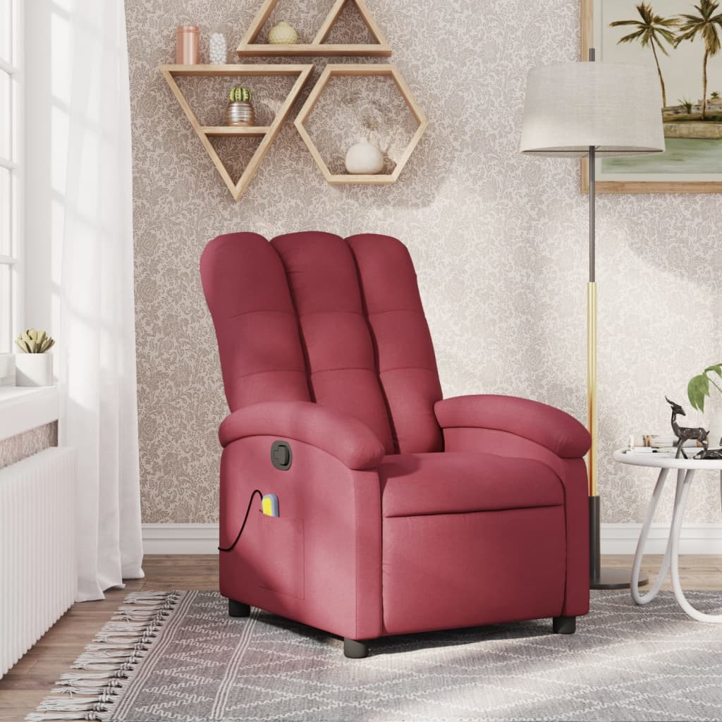 vidaXL Massage Recliner Chair Wine Red Fabric