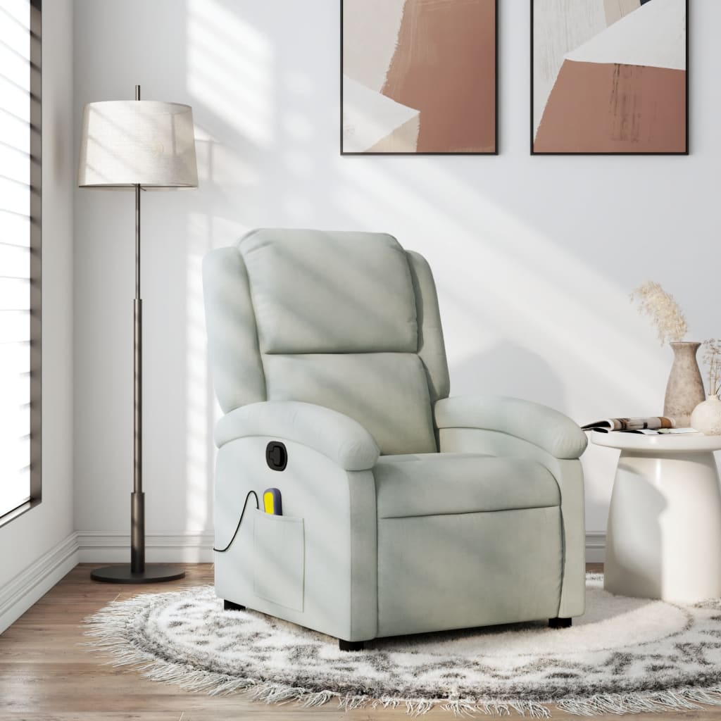 vidaXL Massage Recliner Chair Light Gray Velvet