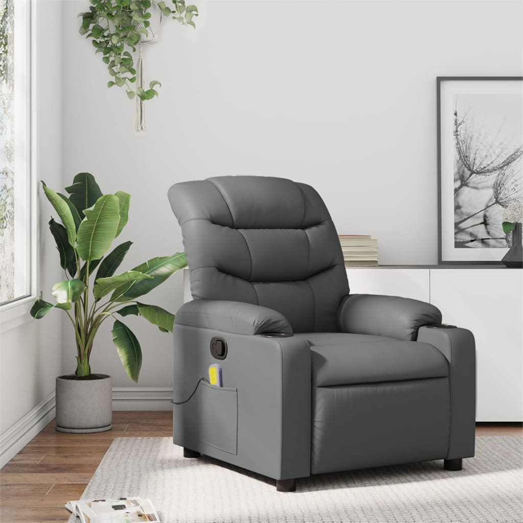 vidaXL Massage Recliner Chair Gray Faux Leather