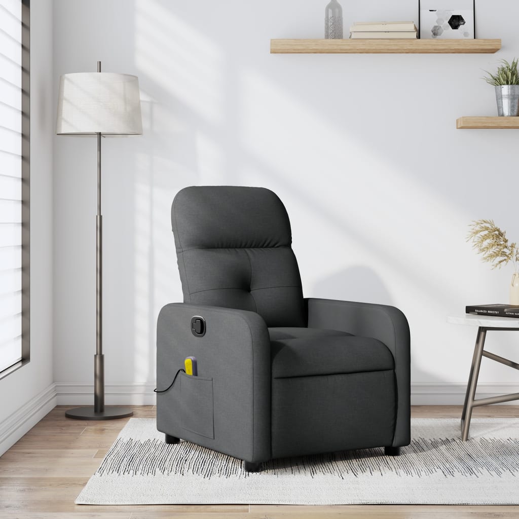 vidaXL Massage Recliner Chair Dark Gray Fabric