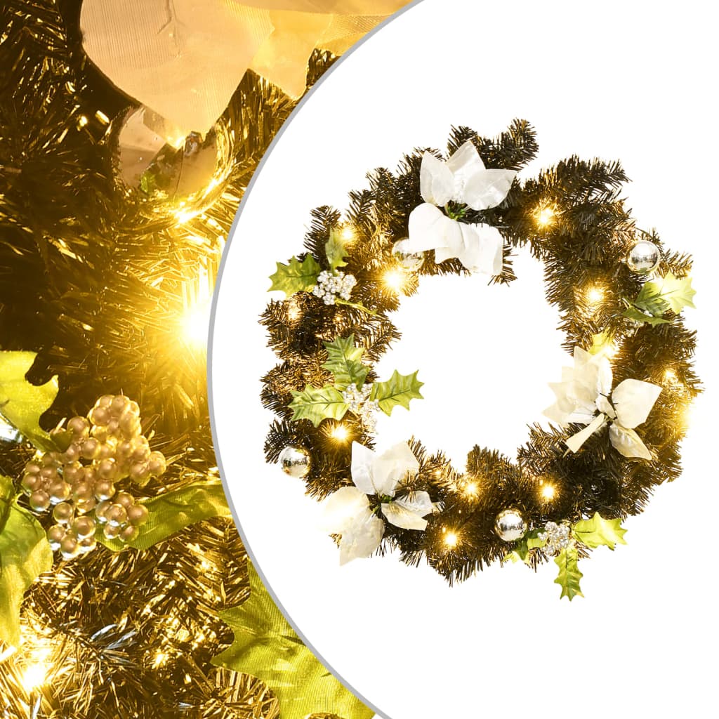 vidaXL Christmas Wreath with LED Lights Black 23.6" PVC