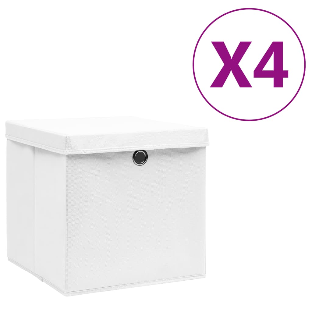 vidaXL Storage Boxes with Covers 4 pcs 11"x11"x11" White