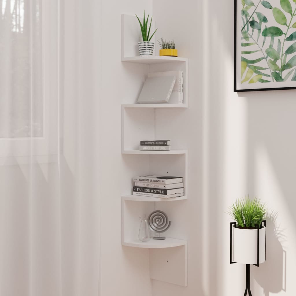 vidaXL Wall Corner Shelf White 7.5"x7.5"x48.4" Engineered Wood