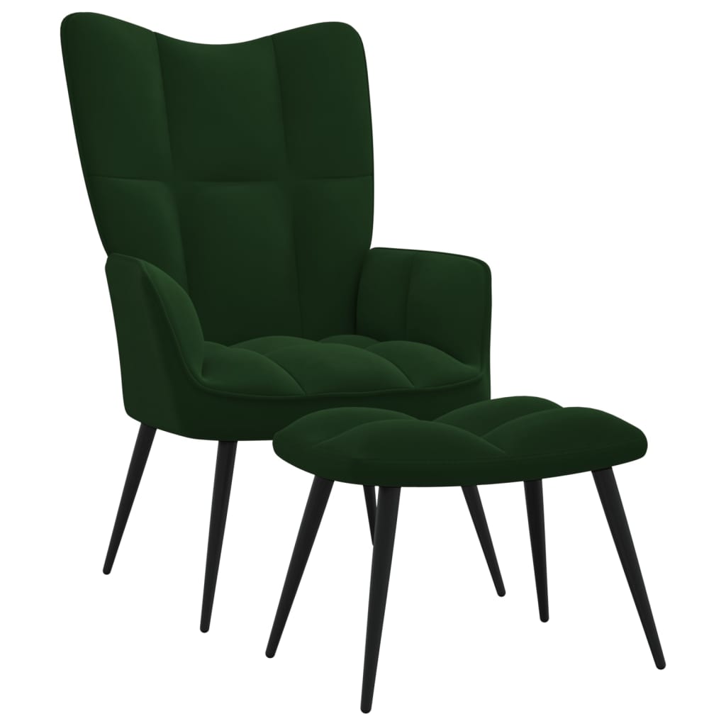 vidaXL Relaxing Chair with a Stool Dark Green Velvet