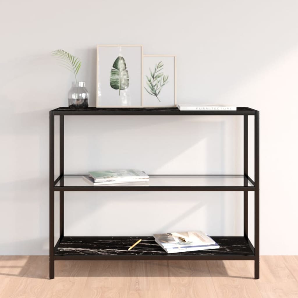 vidaXL Shelf Transparent and Black Marble 39.4"x14.2"x35.4" Tempered Glass