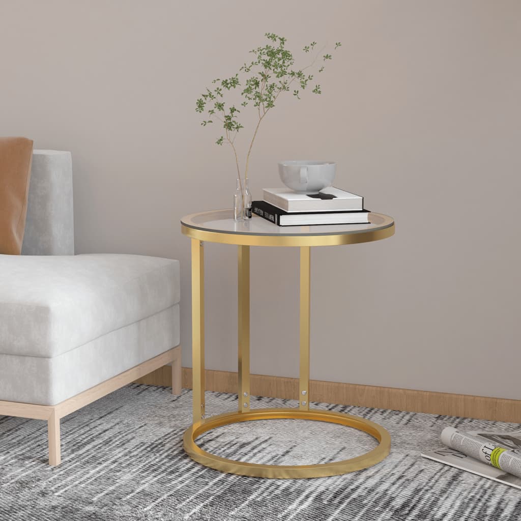 vidaXL Side Table Gold and Transparent 17.7" Tempered Glass