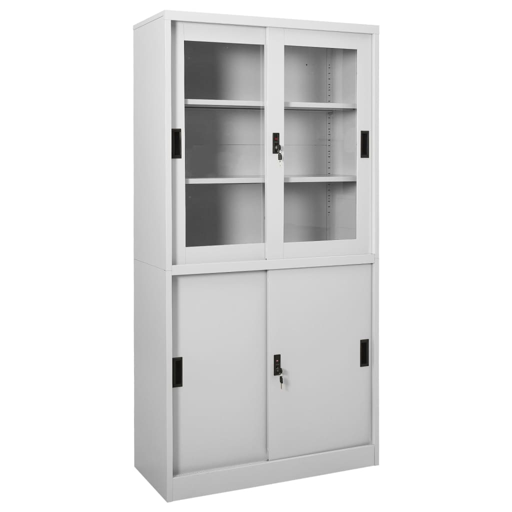 vidaXL Office Cabinet with Sliding Door Light Gray 35.4"x15.7"x70.9" Steel