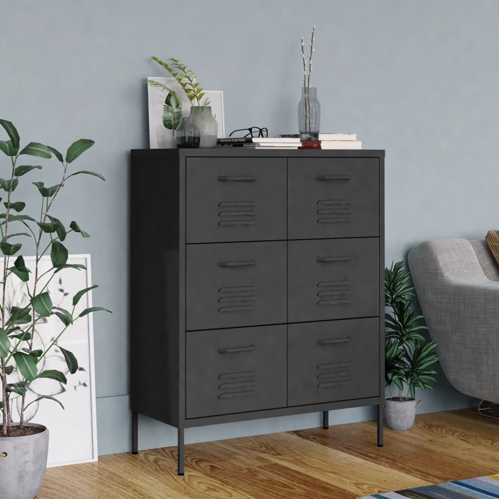 vidaXL Drawer Cabinet Anthracite 31.5"x13.8"x40" Steel