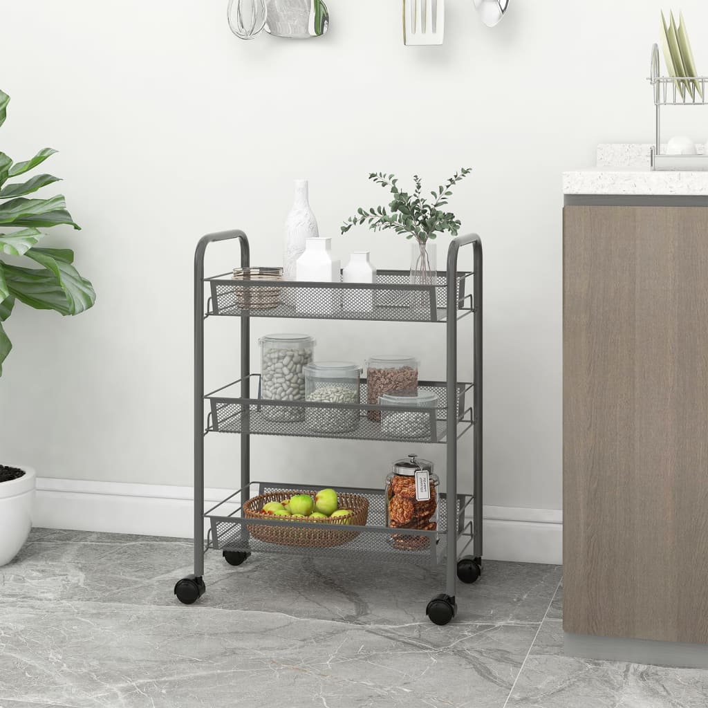 vidaXL 3-Tier Kitchen Trolley Gray 18.1"x10.2"x25.2" Iron