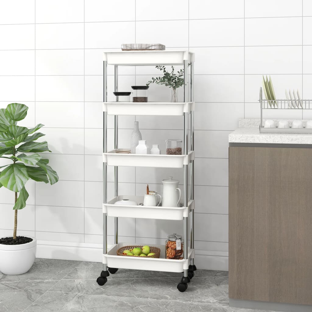 vidaXL 5-Tier Kitchen Trolley White 16.5"x11.4"x50.4" Iron and ABS