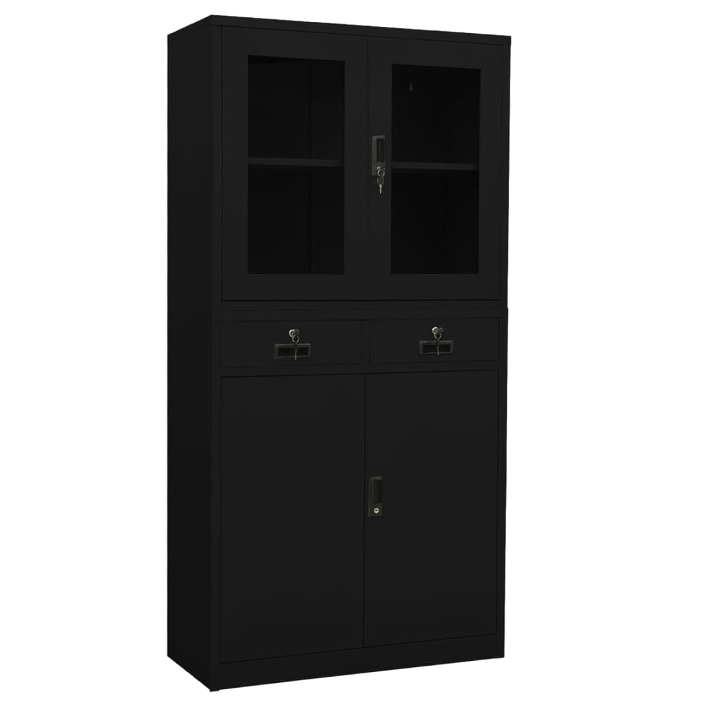 vidaXL Office Cabinet Black 35.4"x15.7"x70.9" Steel and Tempered Glass