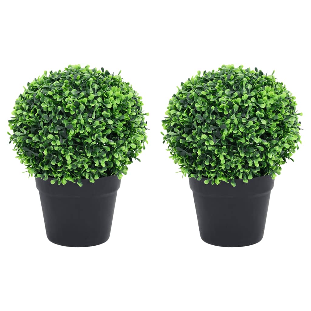 vidaXL Artificial Boxwood Plants 2 pcs with Pots Ball Shaped Green 12.6"