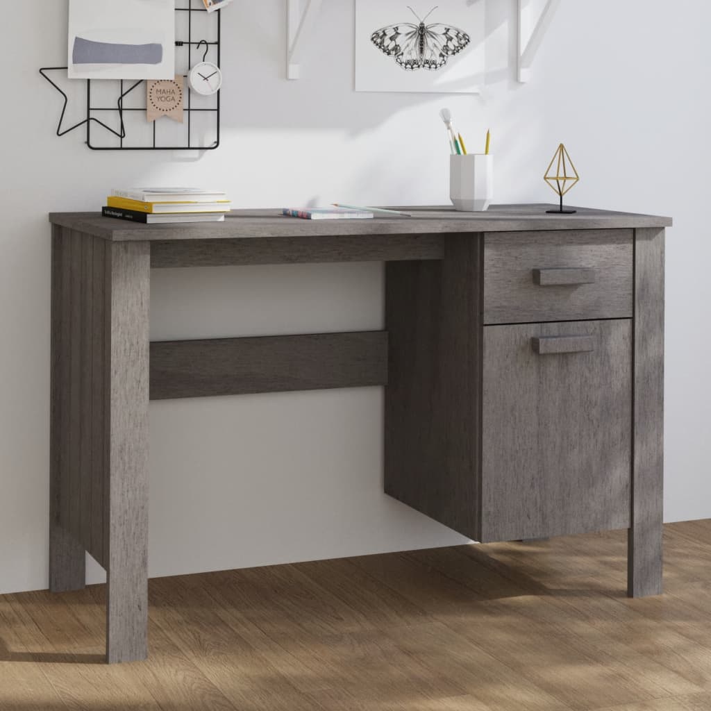 vidaXL Desk HAMAR Light Gray 44.5"x19.7"x29.5" Solid Wood Pine