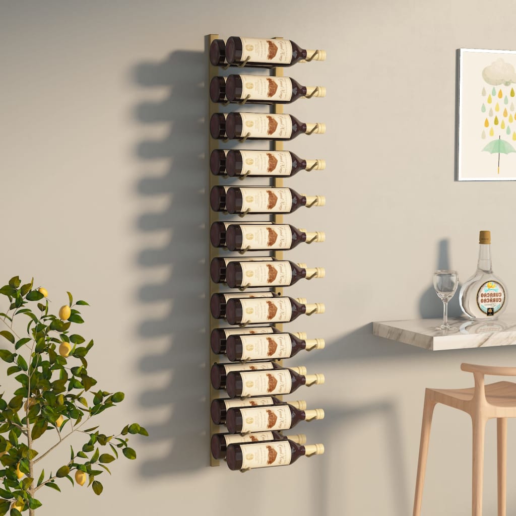 vidaXL Wall Mounted Wine Rack for 24 Bottles Gold Iron