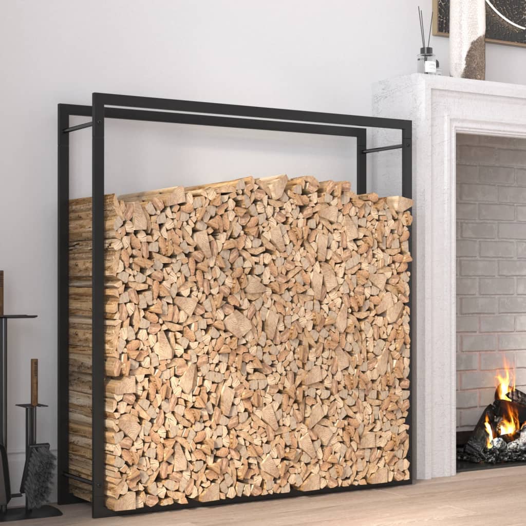 vidaXL Firewood Rack Matt Black 43.3"x11"x45.7" Steel