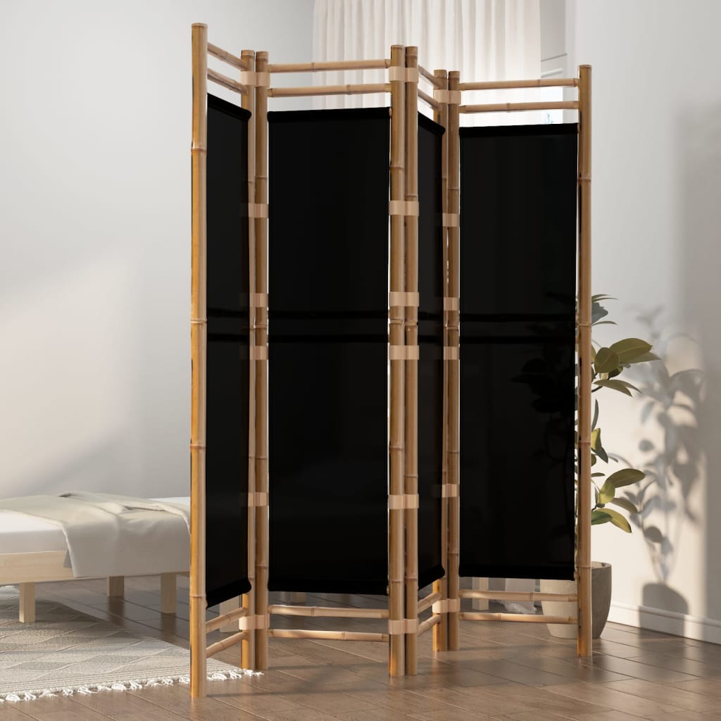 vidaXL Folding 4-Panel Room Divider 63" Bamboo and Canvas