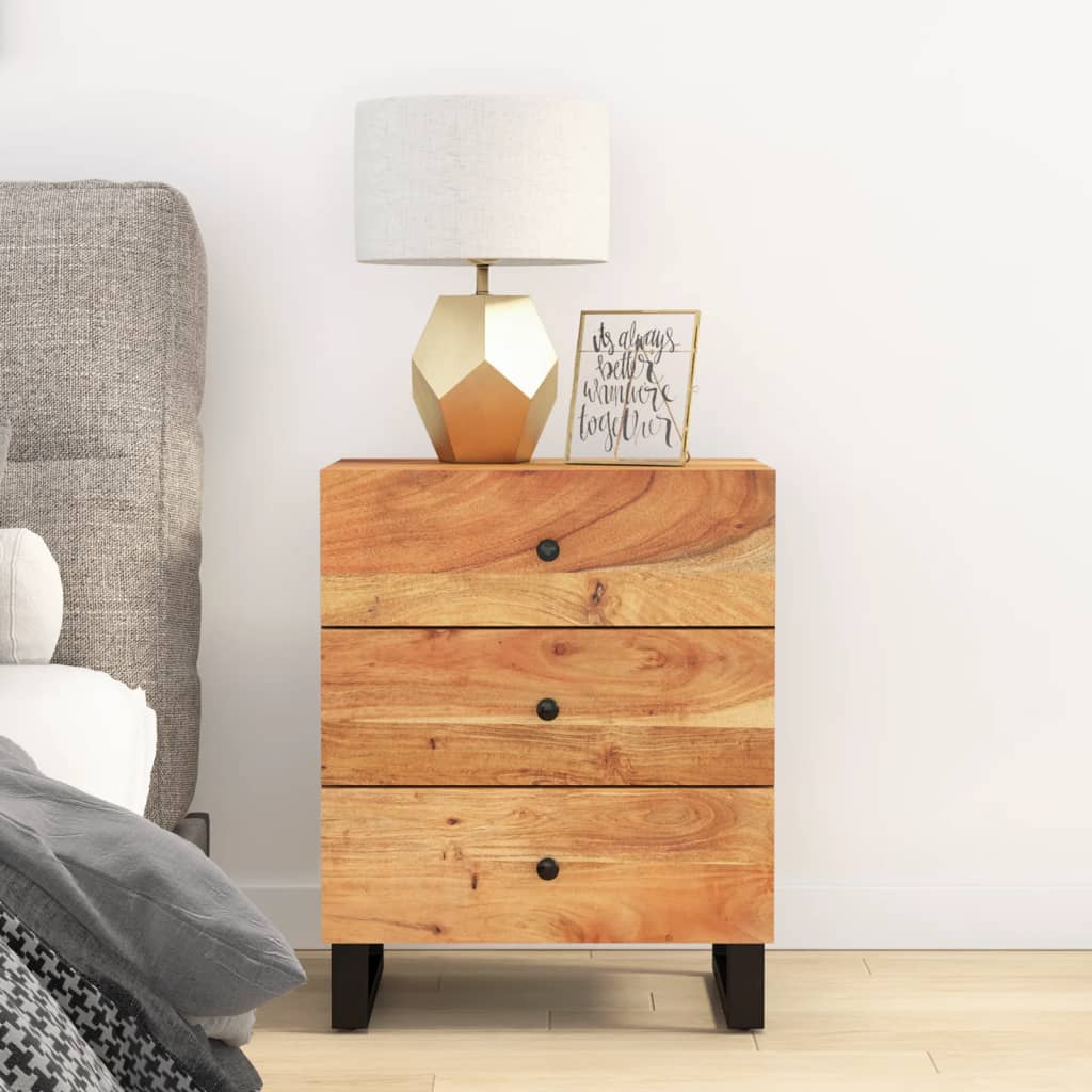 vidaXL Bedside Cabinet 19.7"x13"x24.4" Solid Wood Acacia&Engineered Wood