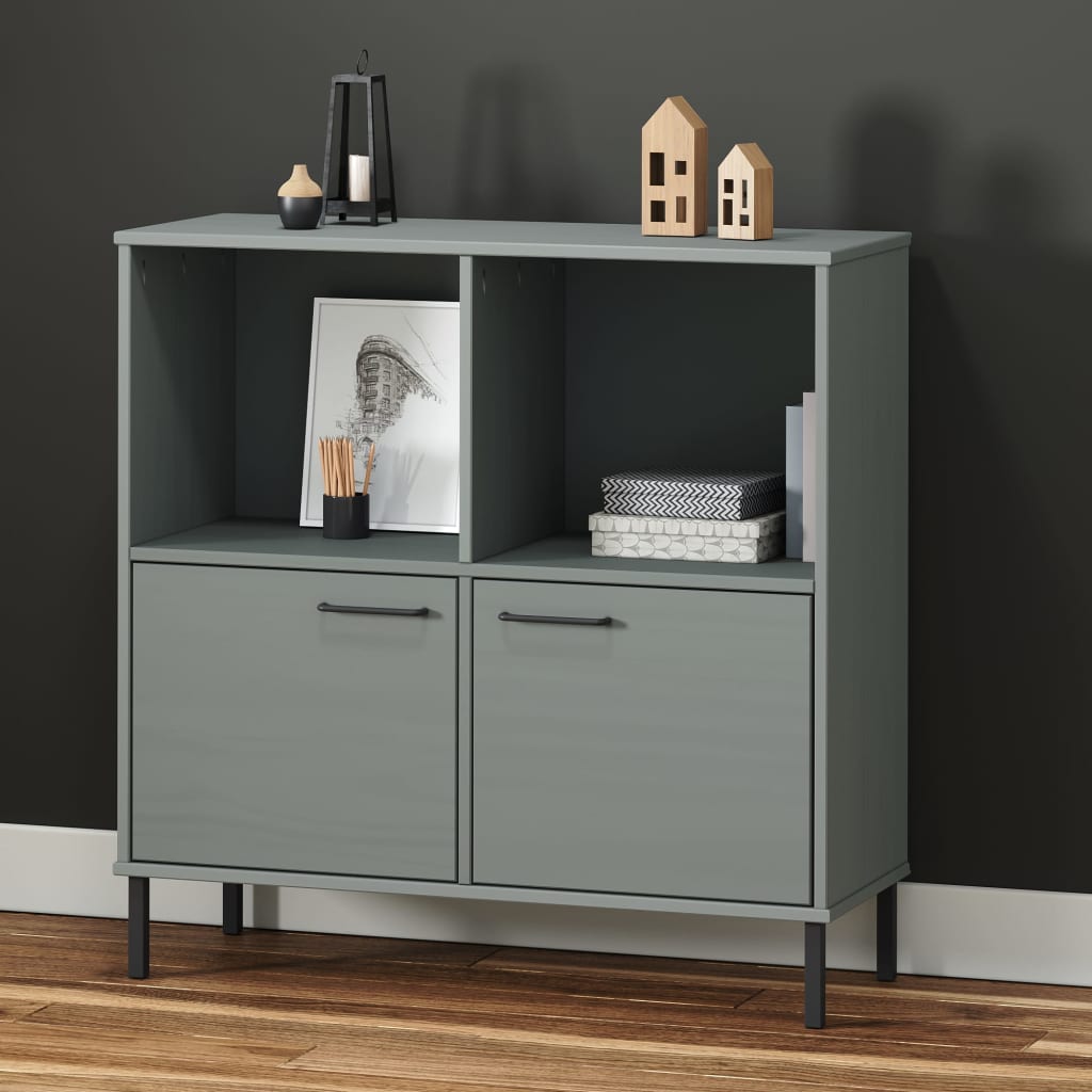 vidaXL Bookcase with Metal Legs Gray 35.4"x13.8"x35.6" Solid Wood OSLO