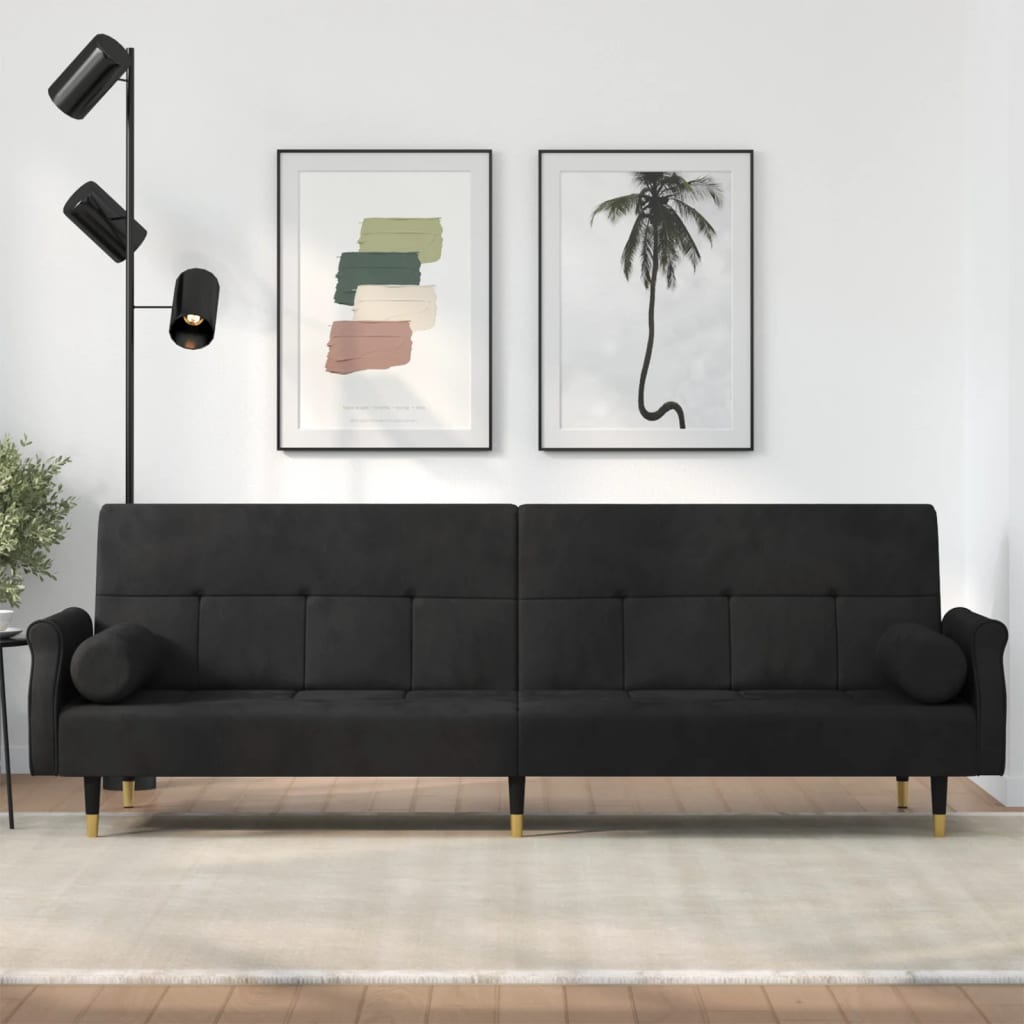 vidaXL Sofa Bed with Cushions Black Velvet