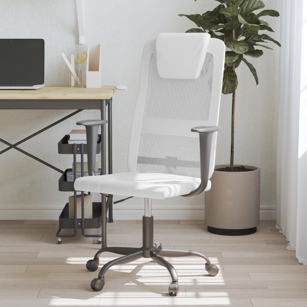 vidaXL Office Chair White Mesh Fabric and Faux Leather