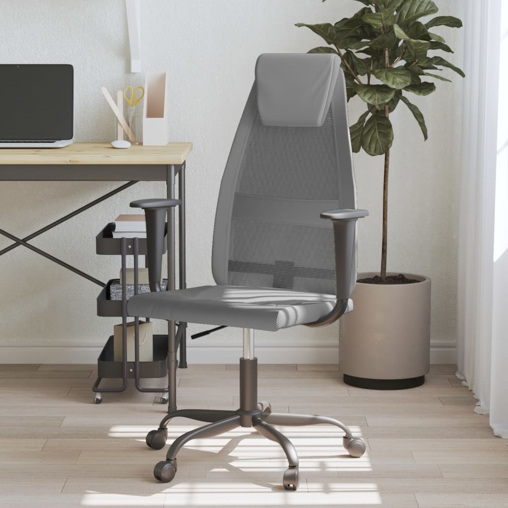 vidaXL Office Chair Gray Mesh Fabric and Faux Leather