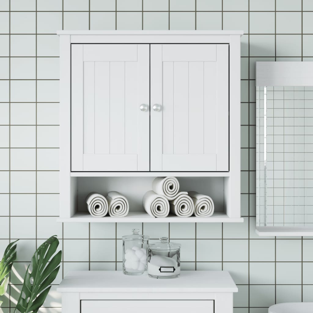 vidaXL Bathroom Wall Cabinet BERG White 27.4"x10.6"x28.1" Solid Wood