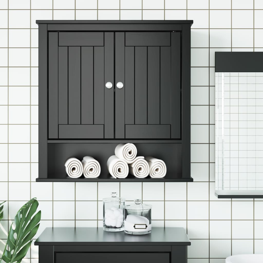 vidaXL Bathroom Wall Cabinet BERG Black 27.4"x10.6"x28.1" Solid Wood