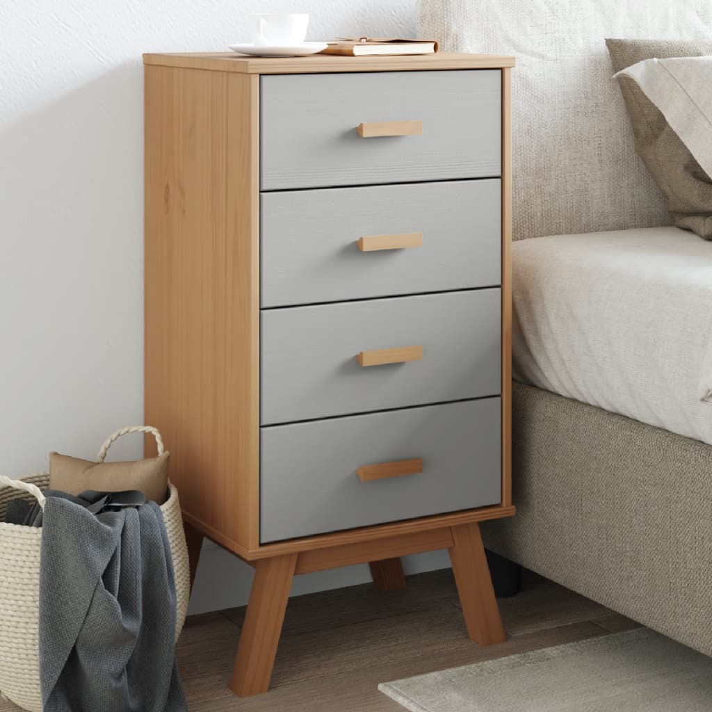 vidaXL Bedside Cabinet OLDEN Gray and Brown Solid Wood Pine