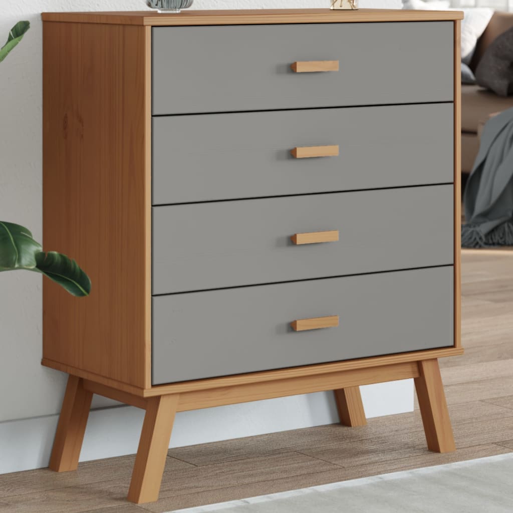 vidaXL Drawer Cabinet OLDEN Gray and Brown Solid Wood Pine