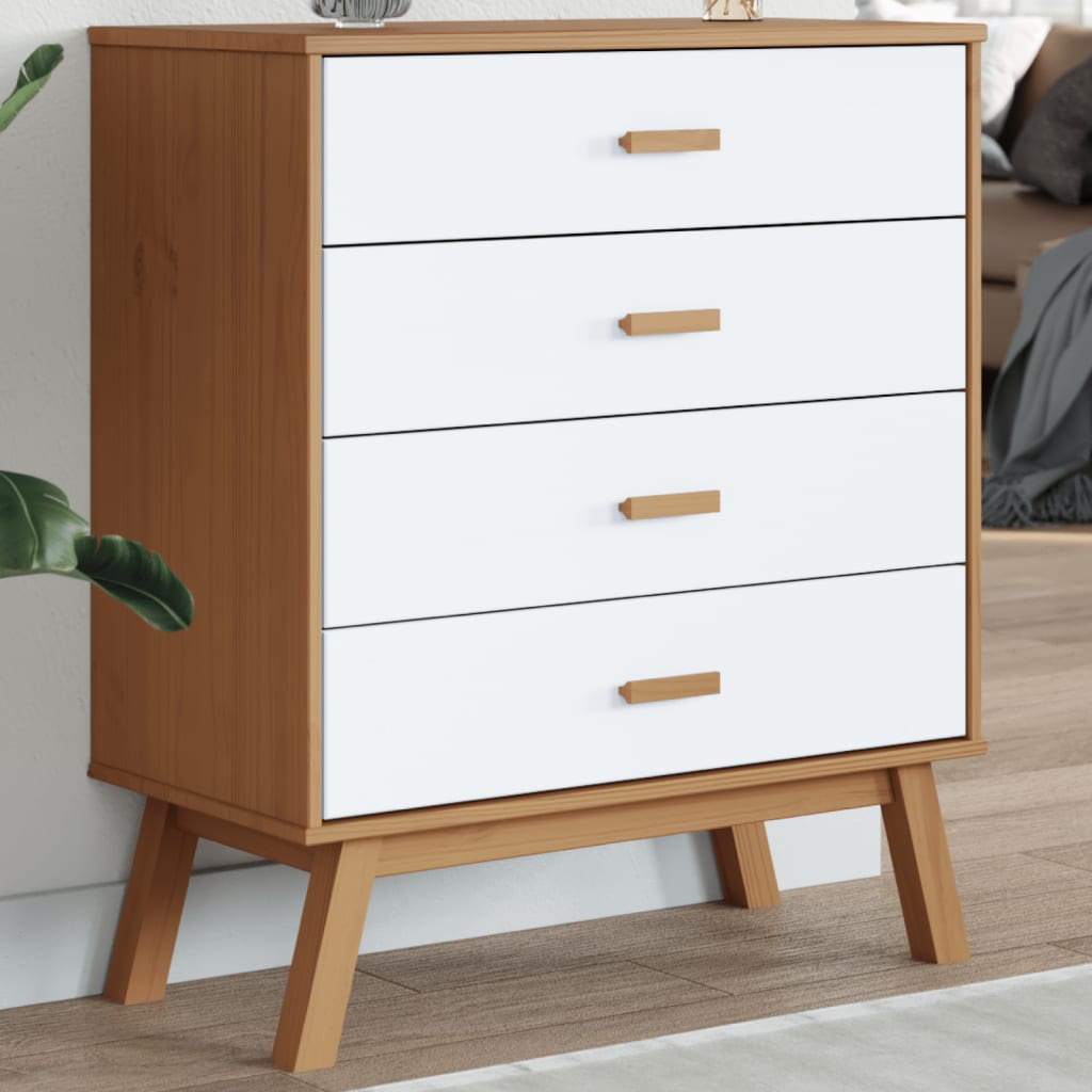 vidaXL Drawer Cabinet OLDEN White and Brown Solid Wood Pine