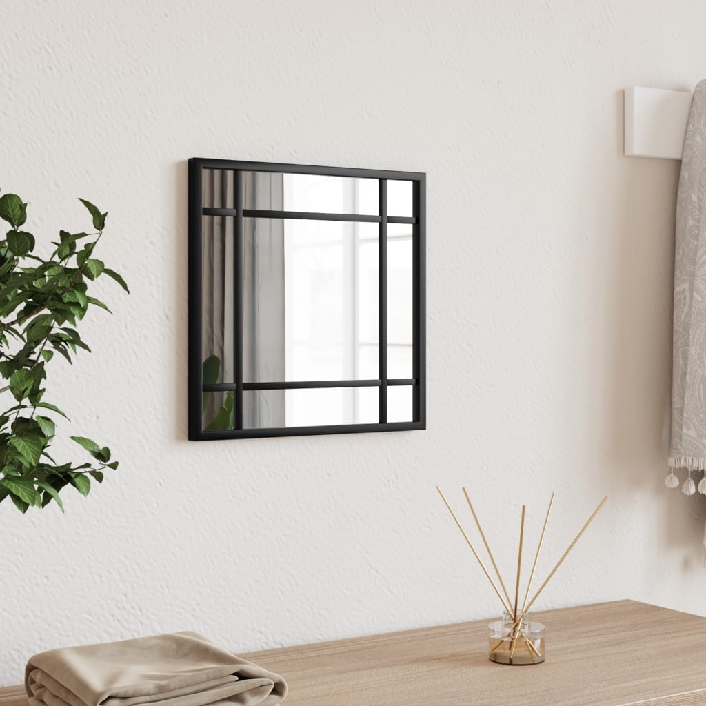 vidaXL Wall Mirror Black 11.8"x11.8" Square Iron