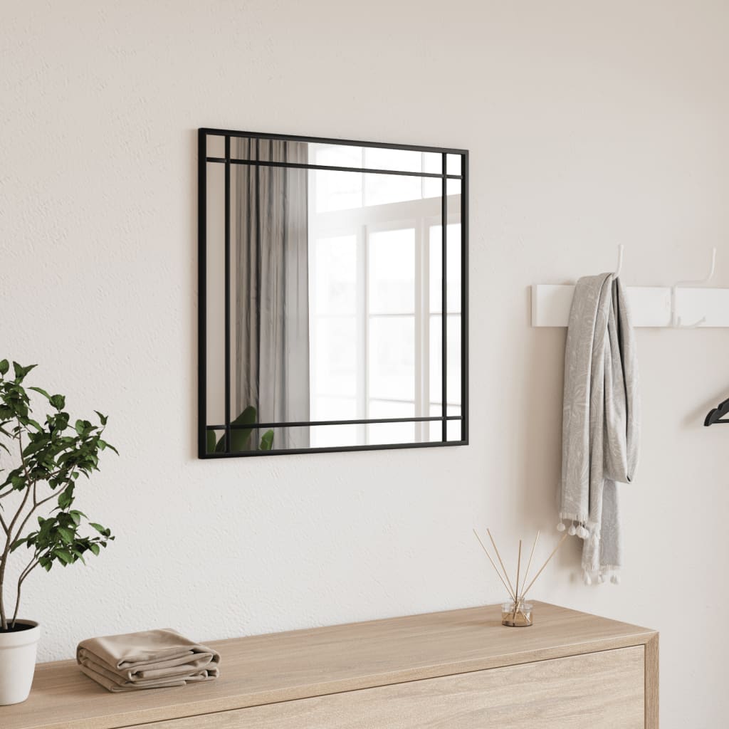 vidaXL Wall Mirror Black 23.6"x23.6" Square Iron