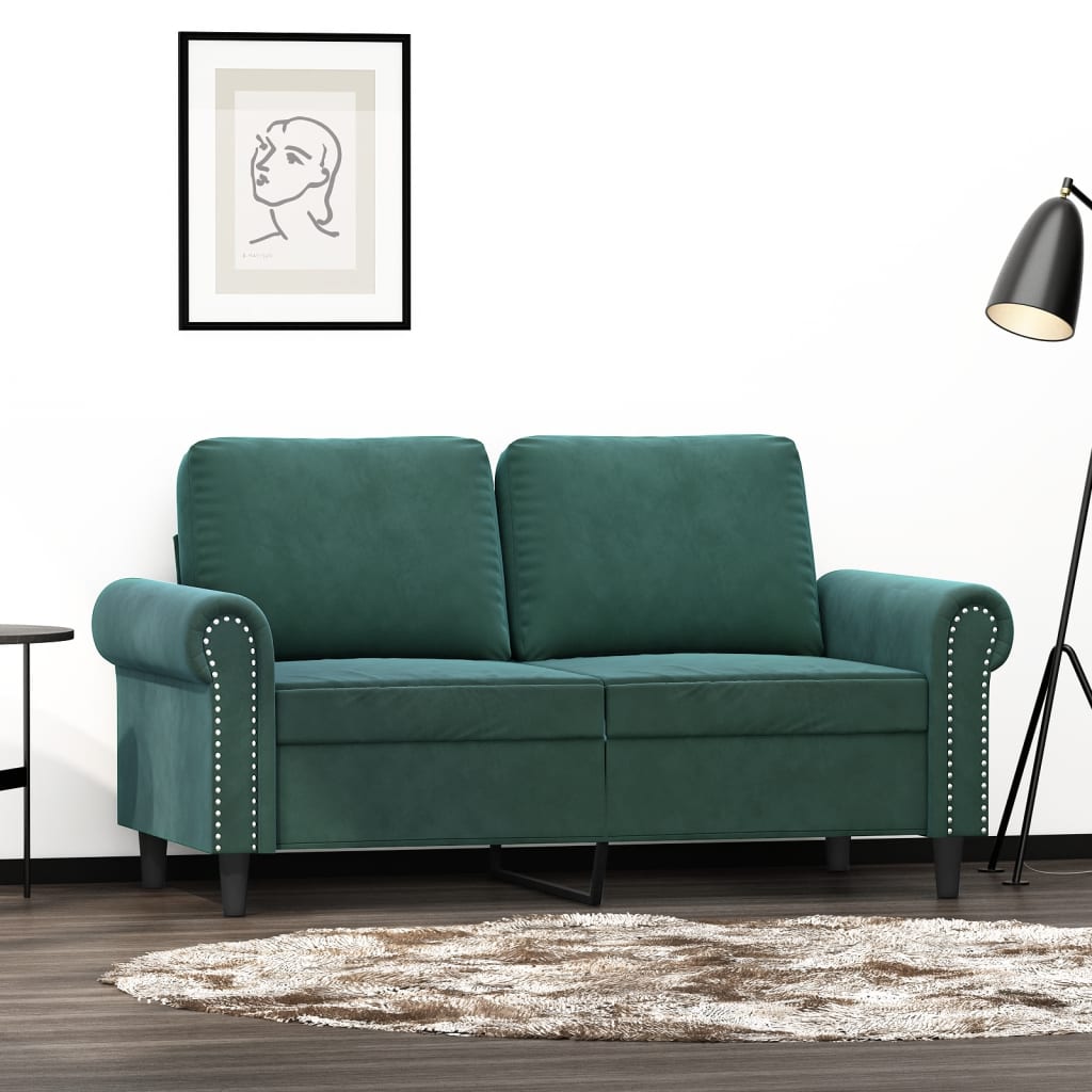 vidaXL 2-Seater Sofa Dark Green 47.2" Velvet