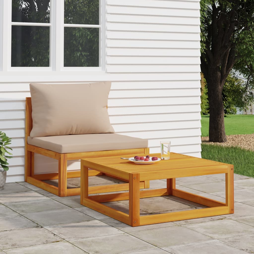 vidaXL 2 Piece Patio Sofa Set with Cushions Solid Wood Acacia