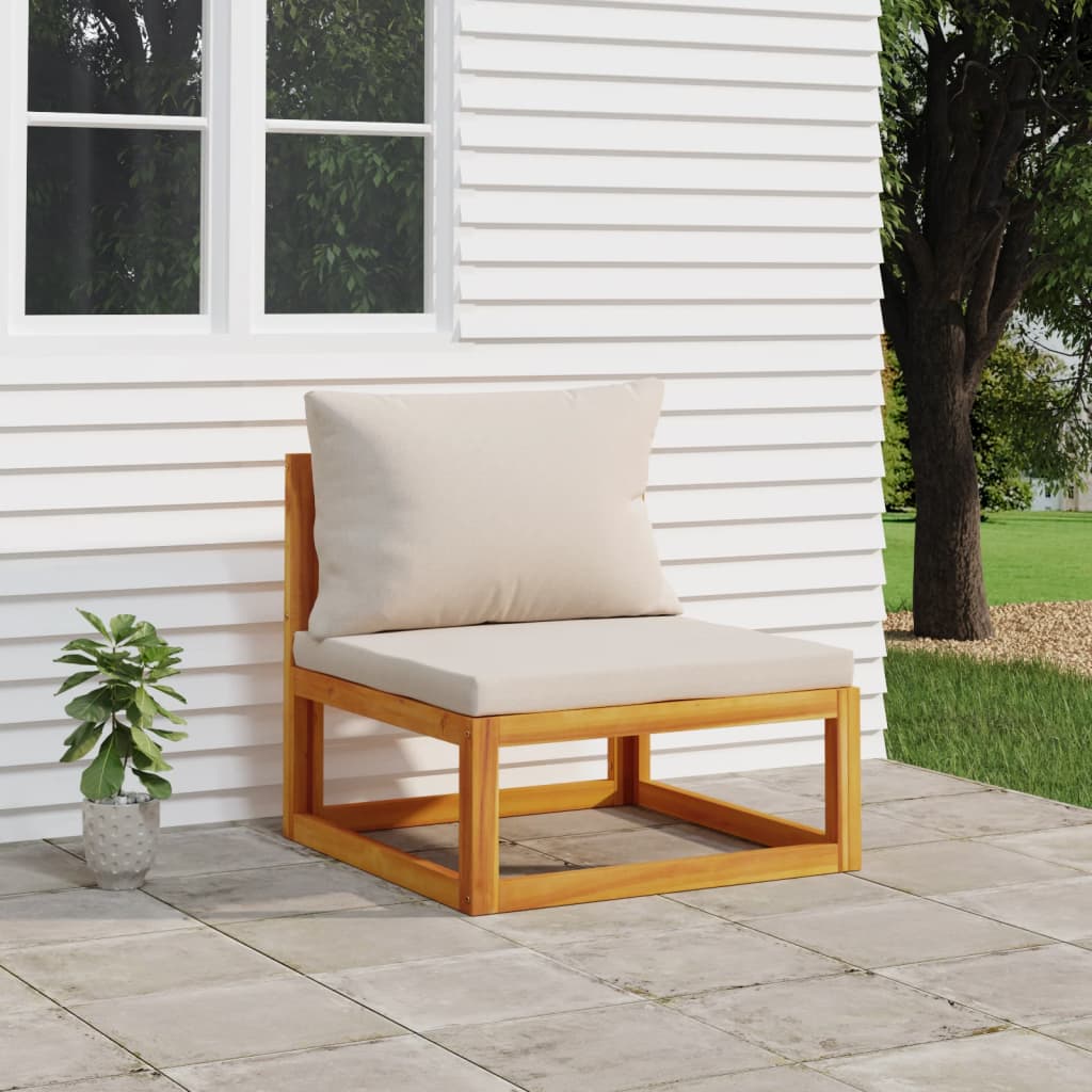 vidaXL Patio Middle Sofa with Light Gray Cushions Solid Wood Acacia