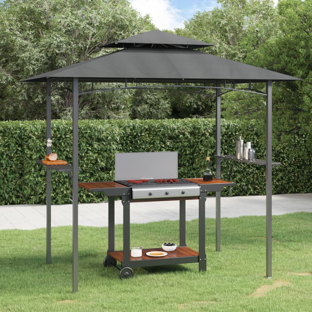 vidaXL BBQ Gazebo with Side Shelves Anthracite 94.5"x59.1"x95.7" Steel