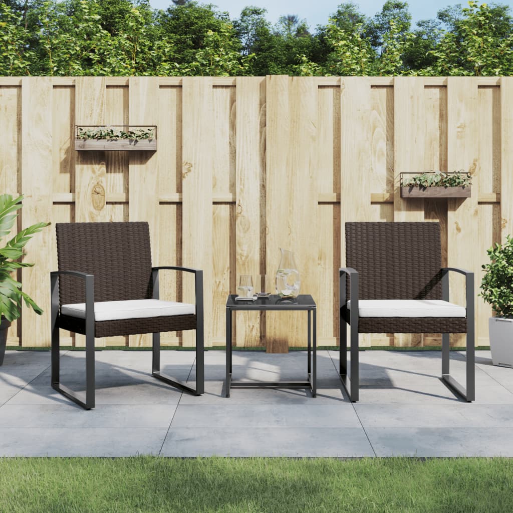 vidaXL 3 piece Patio Dining Set with Cushions Brown PP Rattan