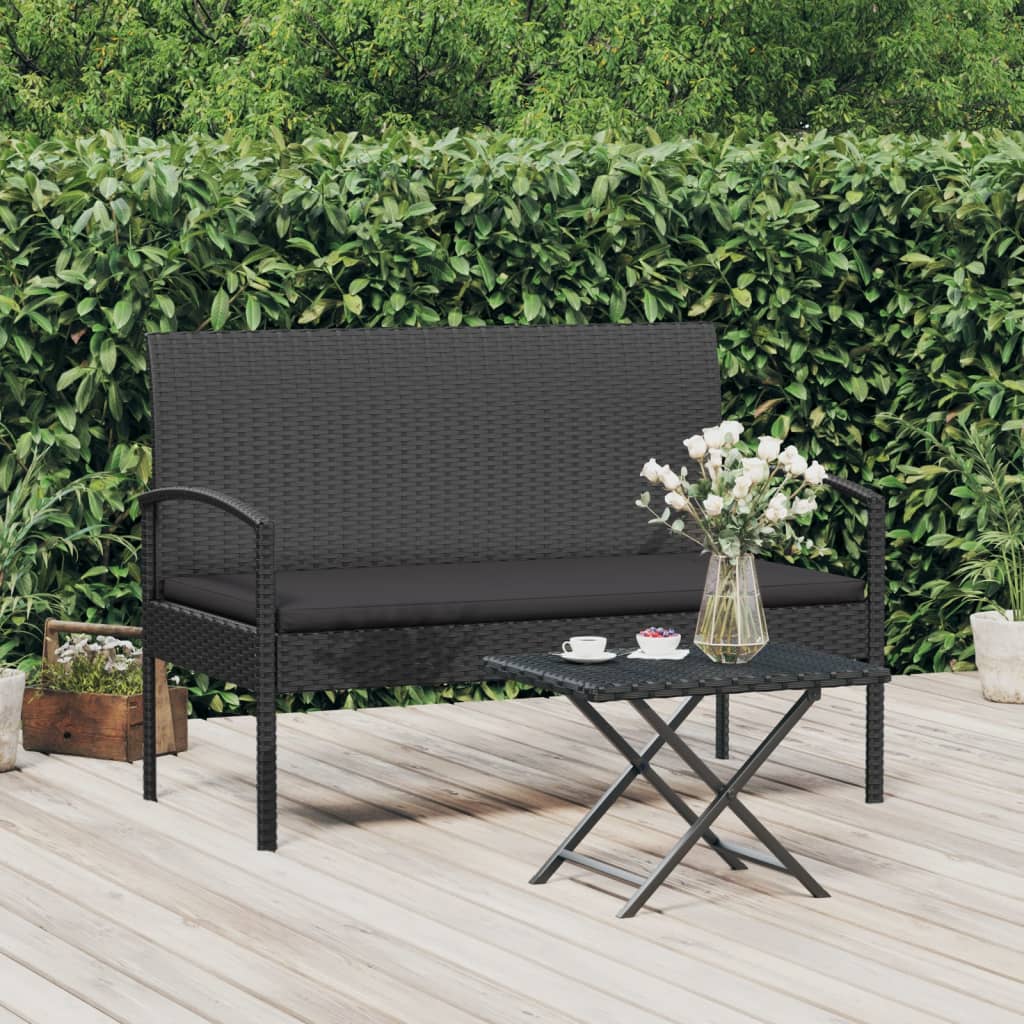 vidaXL Patio Bench with Cushion Black 41.3" Poly Rattan