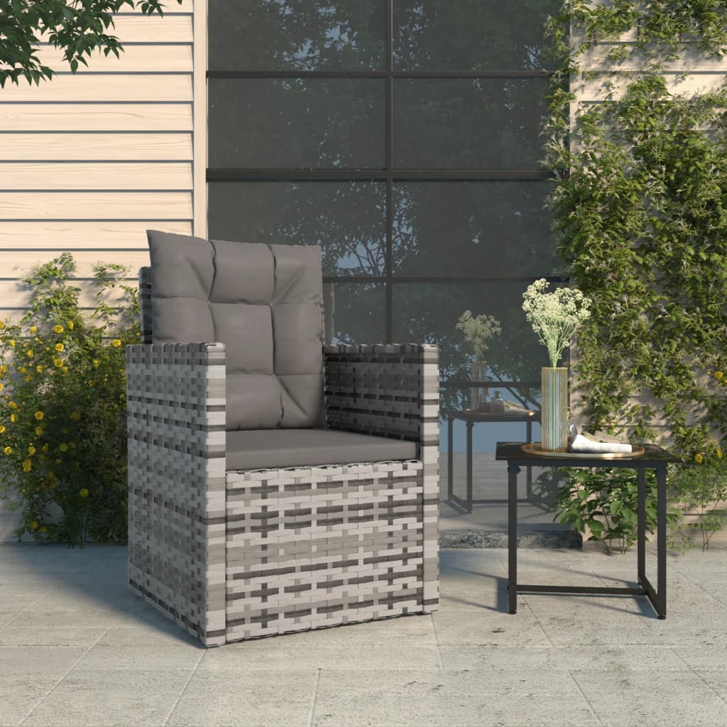 vidaXL Patio Armchair with Cushions Gray Poly Rattan