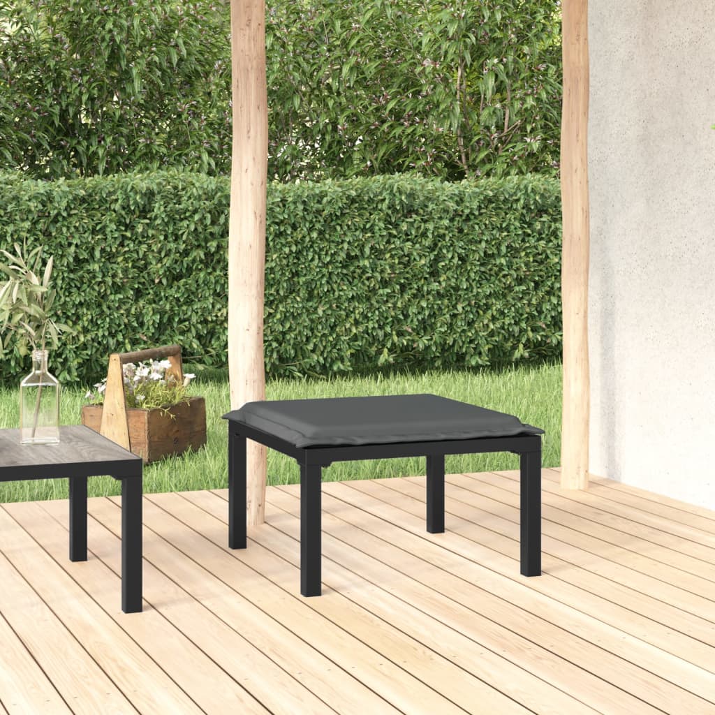 vidaXL Patio Footstool with Cushion Black and Gray Poly Rattan