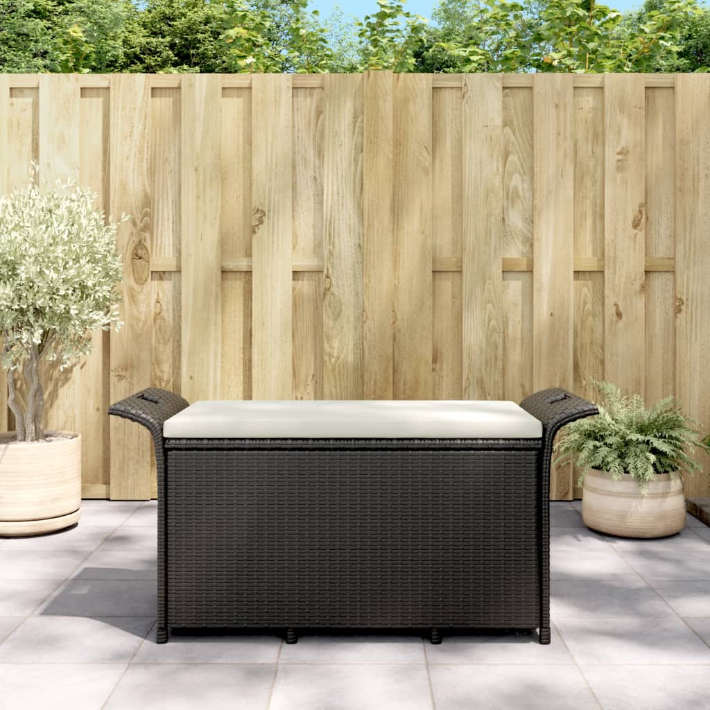 vidaXL Patio Bench with Cushion Black 45.7"x18.1"x22.4" Poly Rattan