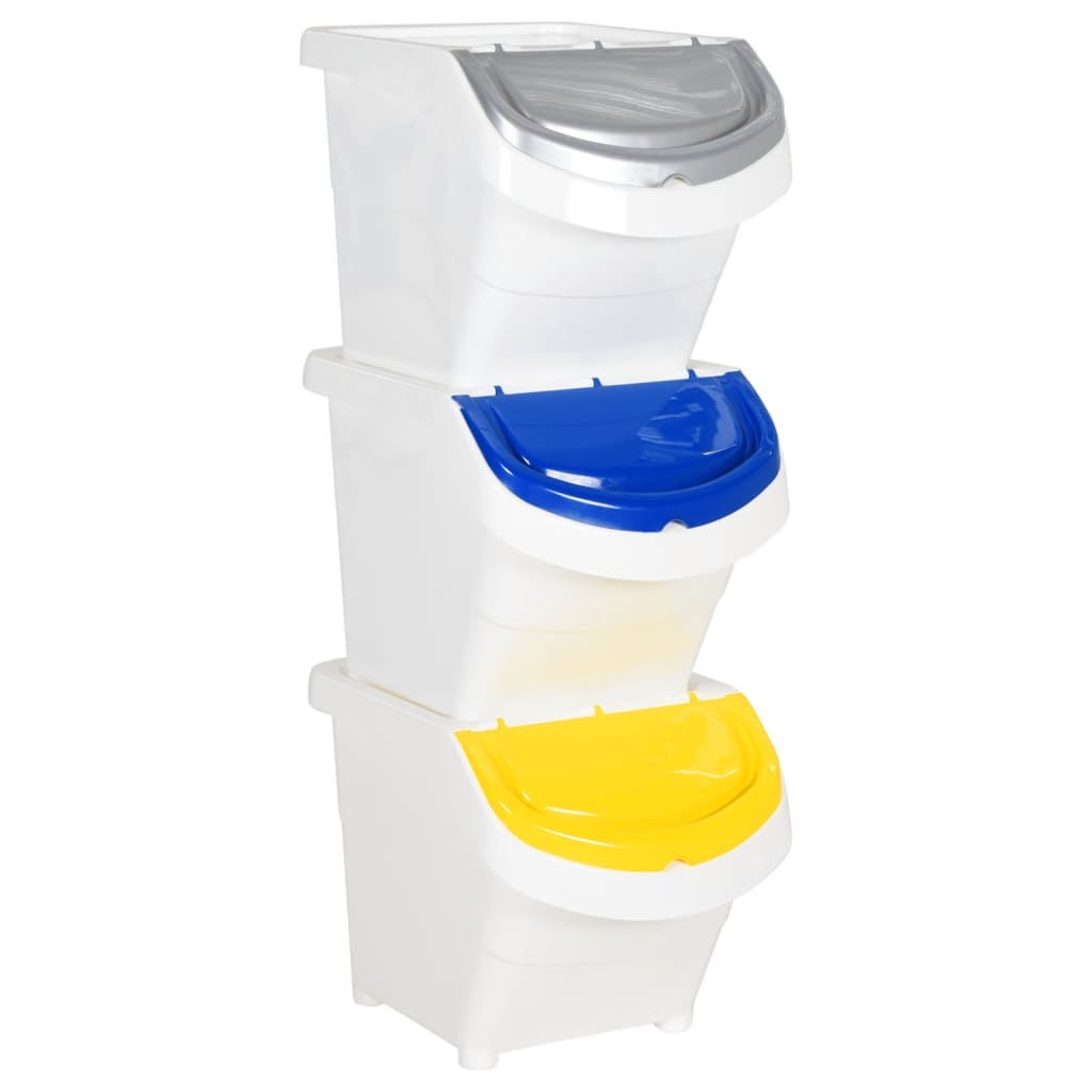 vidaXL Stackable Waste Bins with Lids 3 pcs White PP 20.6 gal