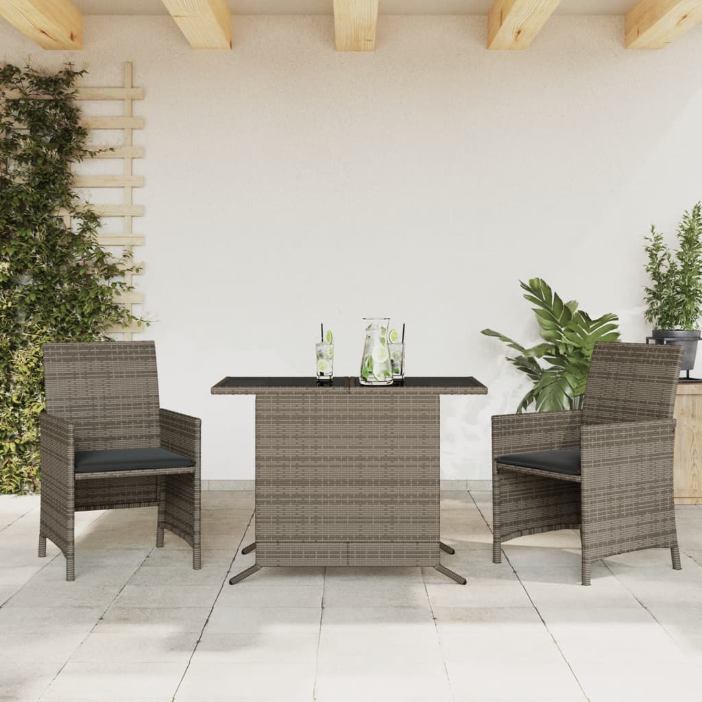 vidaXL 3 Piece Bistro Set with Cushions Gray Poly Rattan