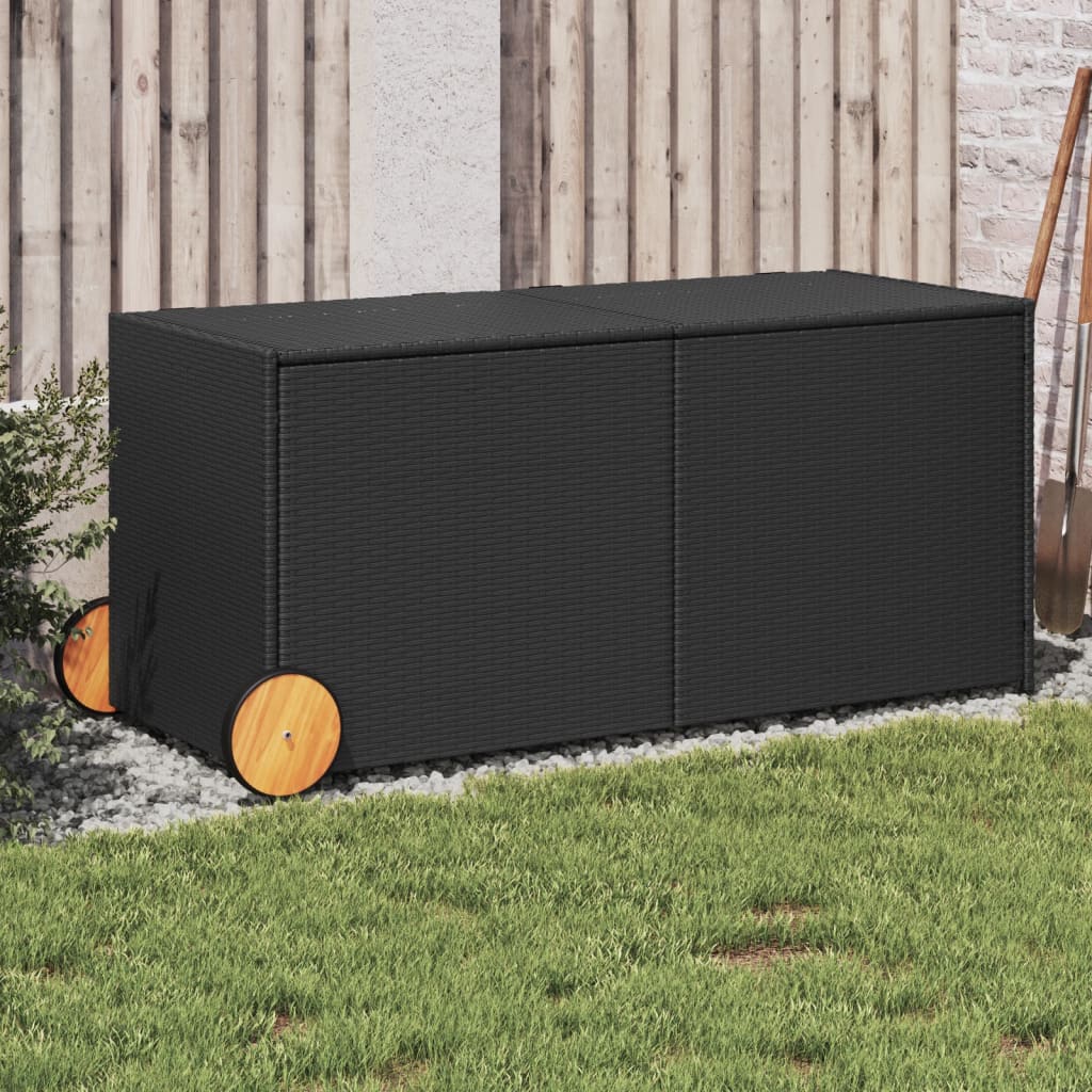 vidaXL Garden Storage Box with Wheels Black 74.8 Gal Poly Rattan