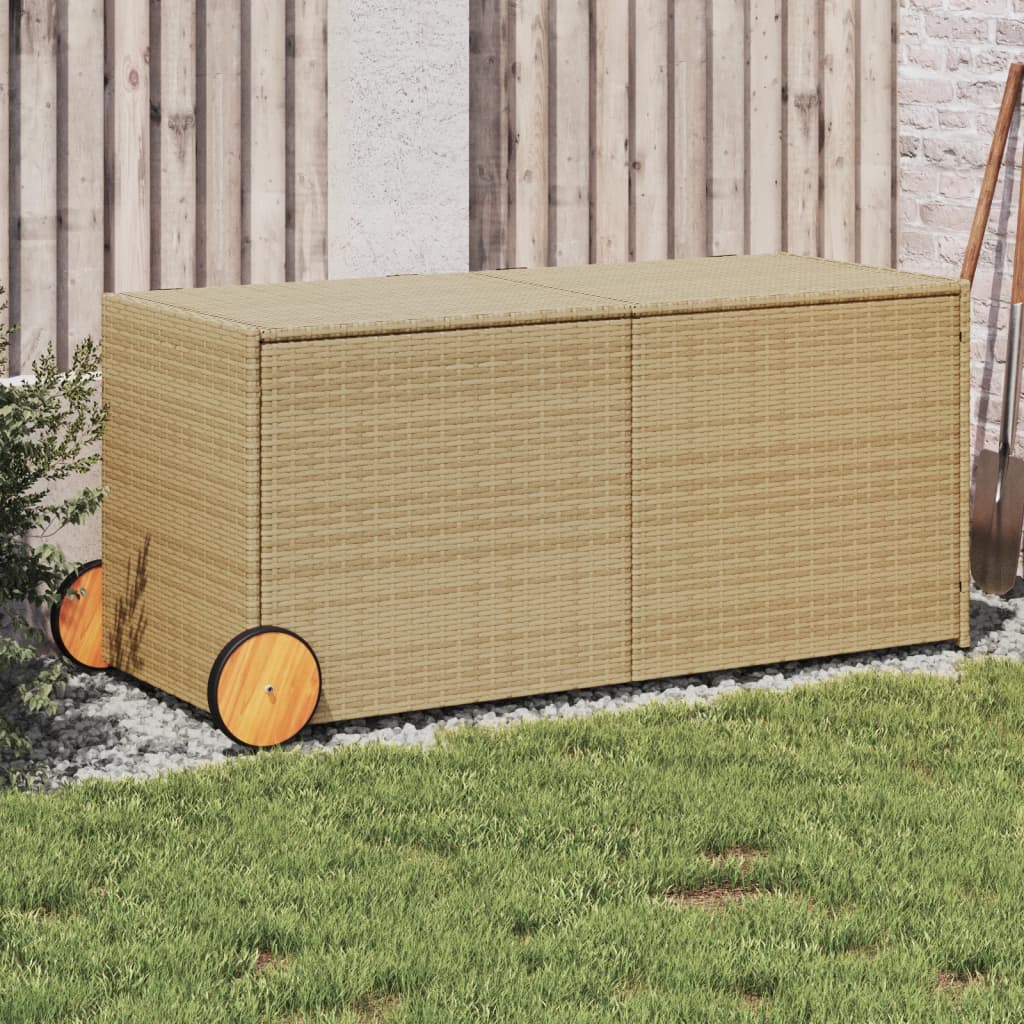 vidaXL Garden Storage Box with Wheels Mix Beige 74.8 Gal Poly Rattan