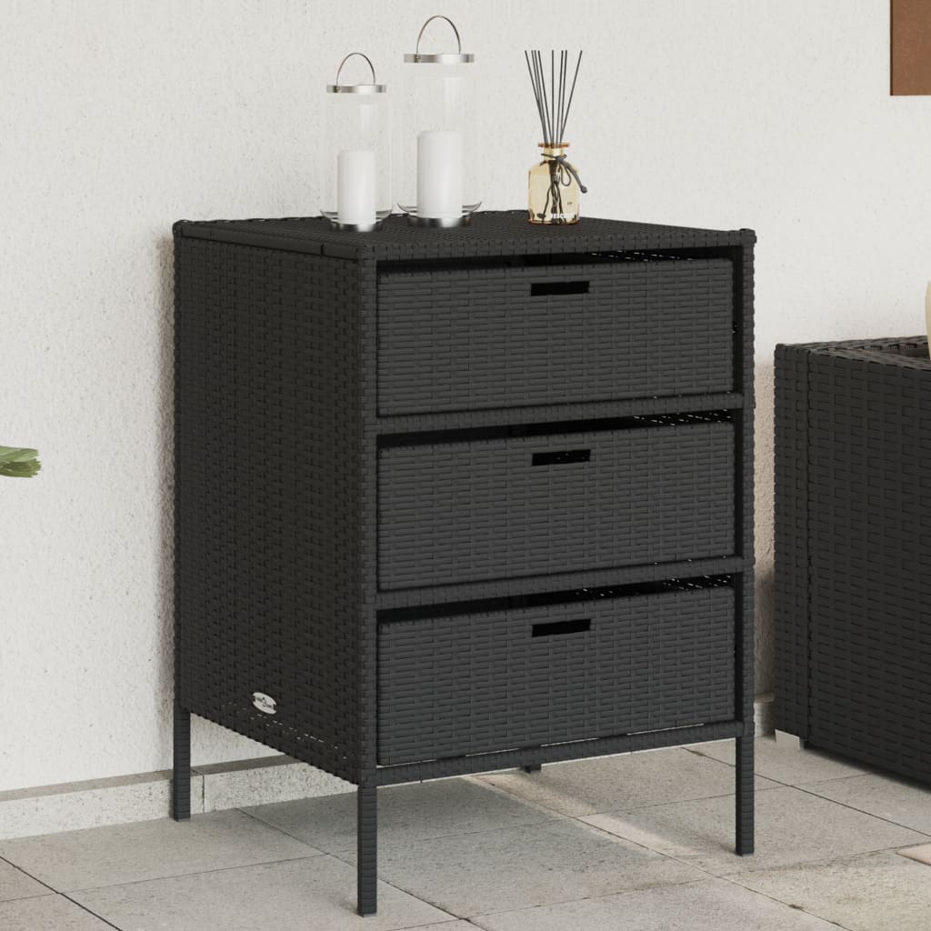 vidaXL Patio Storage Cabinet Black 21.7"x23.2"x31.5" Poly Rattan