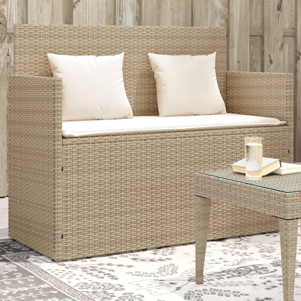 vidaXL Patio Bench with Cushions Beige Poly Rattan